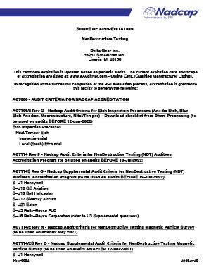 Nadcap NDT (NonDestructive Testing) Scope of Accreditation