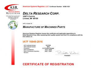 Delta Research IATF Certificate July 2018 Thumb